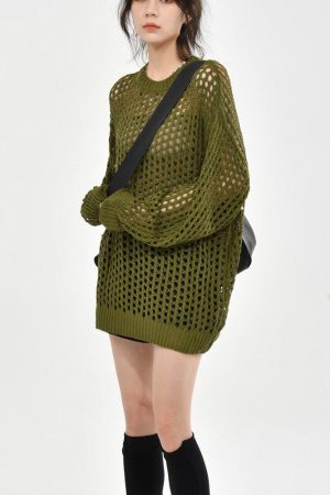 Stylish Work Outfits, Outfit Summer Ideas Grunge Crochet Knit Sweater