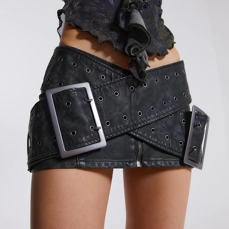Stylish Work Outfits, Outfit Summer Ideas Grunge Cross Belt Faux Leather Mini Skirt Stylish Work Outfits, Outfit Summer Ideas Grunge Cross Belt Faux Leather Mini Skirt