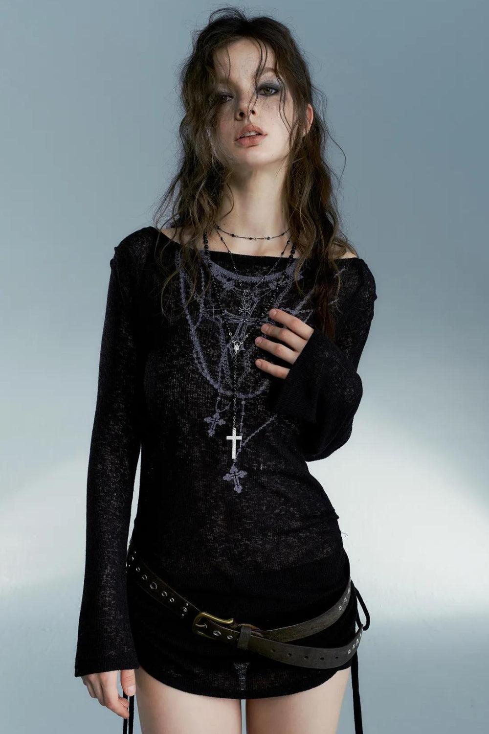 Stylish Work Outfits, Outfit Summer Ideas Grunge Cross Necklace Designed Top
