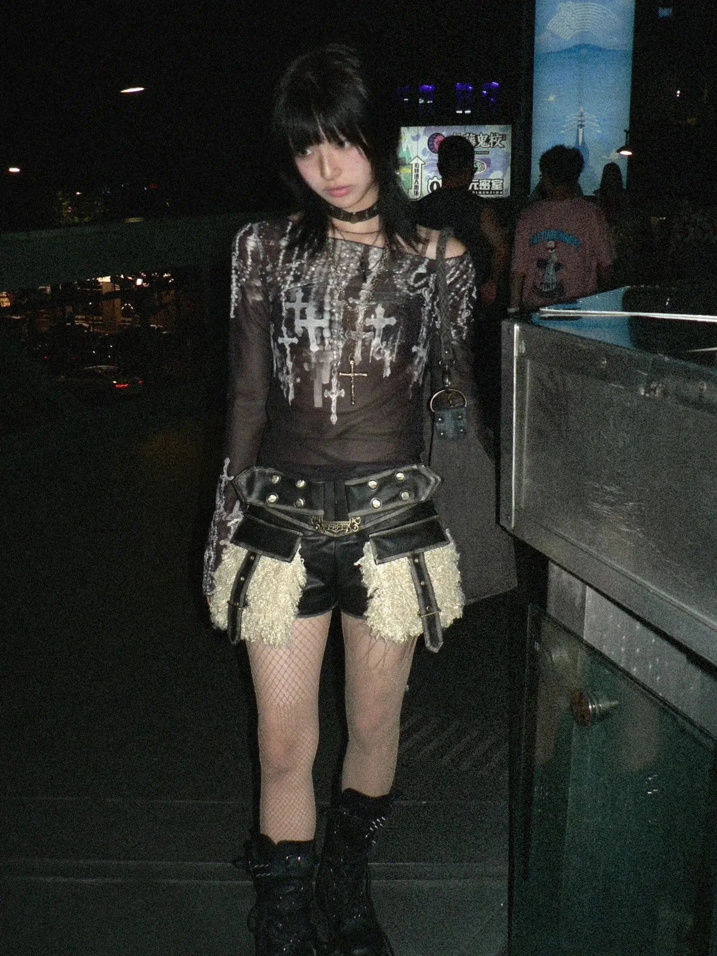 Stylish Work Outfits, Outfit Summer Ideas Grunge Cross Wide Neck Mesh Top Stylish Work Outfits, Outfit Summer Ideas Grunge Cross Wide Neck Mesh Top