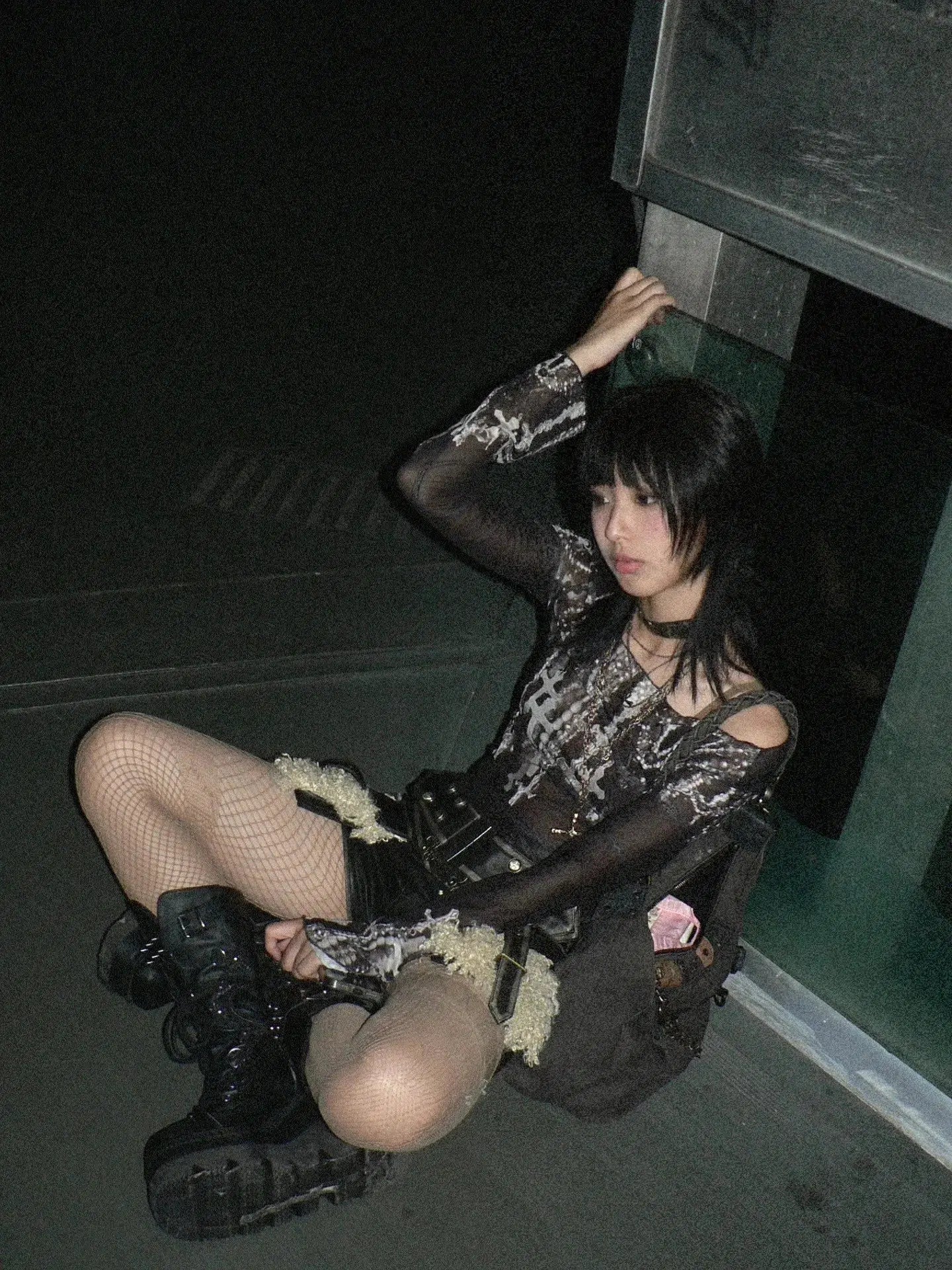 Stylish Work Outfits, Outfit Summer Ideas Grunge Cross Wide Neck Mesh Top Stylish Work Outfits, Outfit Summer Ideas Grunge Cross Wide Neck Mesh Top