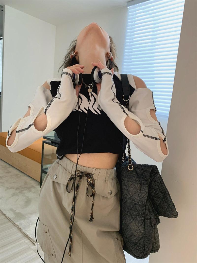 Stylish Work Outfits, Outfit Summer Ideas Grunge Cut-Out Crop Top
