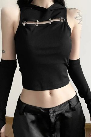 Stylish Work Outfits, Outfit Summer Ideas Grunge Cut Out Hooded Top