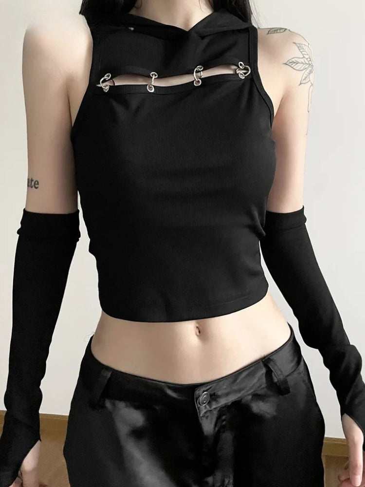 Stylish Work Outfits, Outfit Summer Ideas Grunge Cut Out Hooded Top Stylish Work Outfits, Outfit Summer Ideas Grunge Cut Out Hooded Top