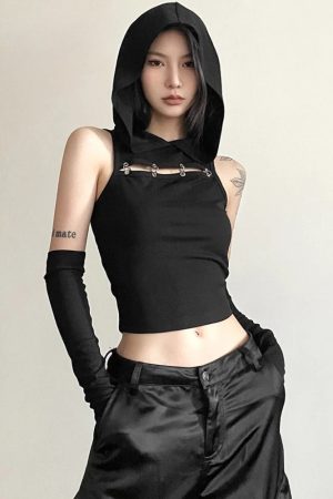 Stylish Work Outfits, Outfit Summer Ideas Grunge Cut Out Hooded Top