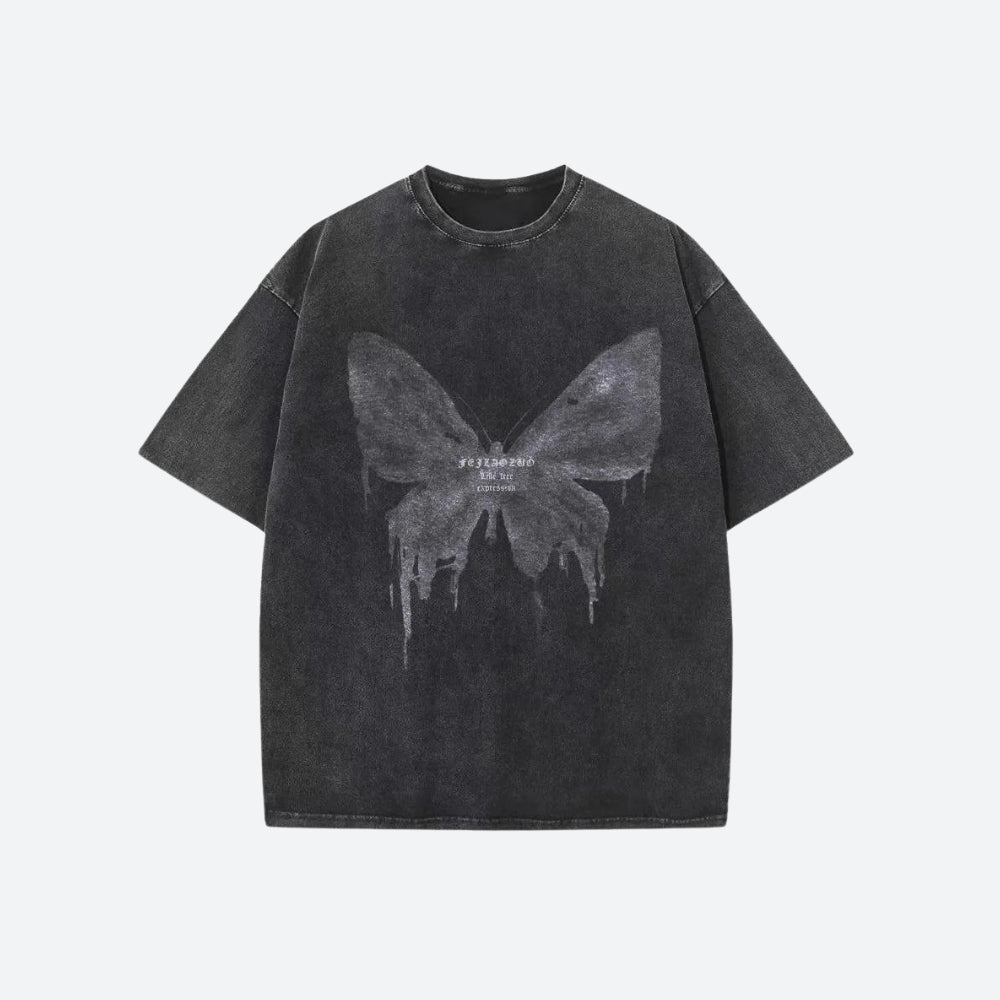 Stylish Work Outfits, Outfit Summer Ideas Grunge Distressed Butterfly Tee