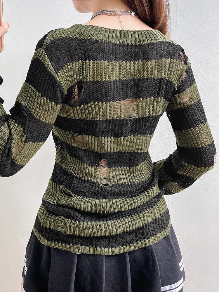 Stylish Work Outfits, Outfit Summer Ideas Grunge Distressed Striped Sweater Stylish Work Outfits, Outfit Summer Ideas Grunge Distressed Striped Sweater