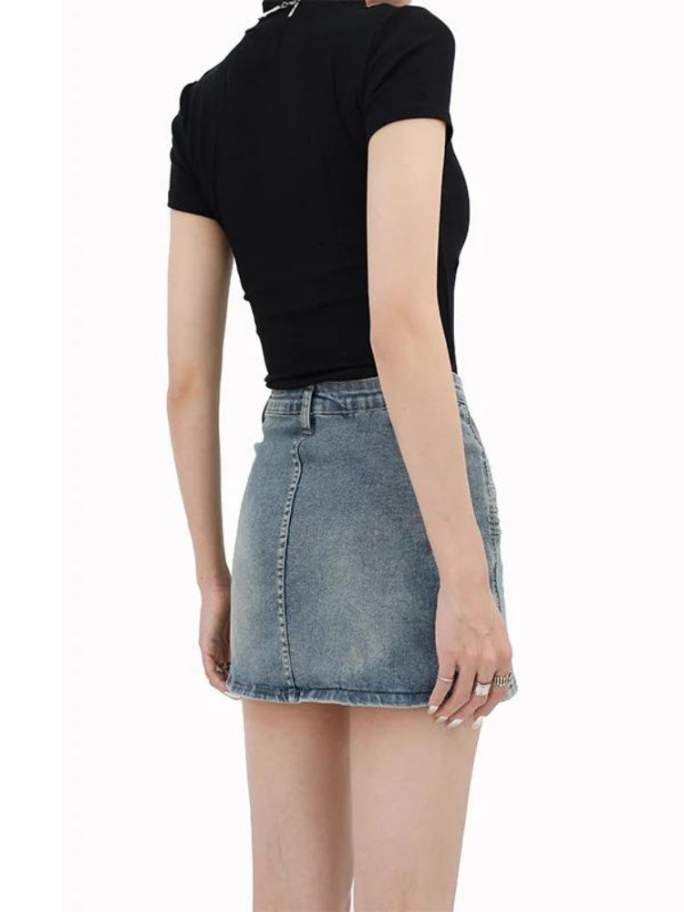 Stylish Work Outfits, Outfit Summer Ideas Grunge Fake Pocket Denim Mini Skirt Stylish Work Outfits, Outfit Summer Ideas Grunge Fake Pocket Denim Mini Skirt