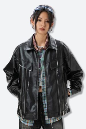 Stylish Work Outfits, Outfit Summer Ideas Grunge Faux Leather Jacket