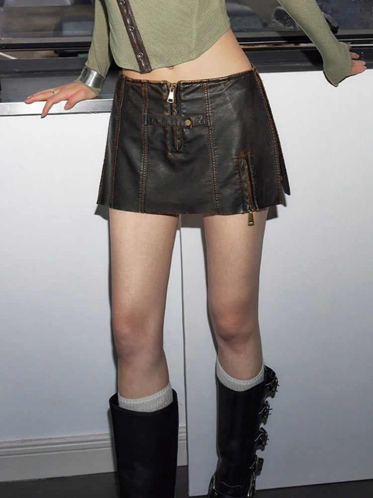 Stylish Work Outfits, Outfit Summer Ideas Grunge Faux Leather Slit Mini Skort