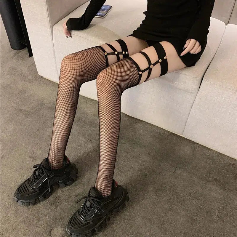 Stylish Work Outfits, Outfit Summer Ideas Grunge Fishnet Thigh High Socks Stylish Work Outfits, Outfit Summer Ideas Grunge Fishnet Thigh High Socks