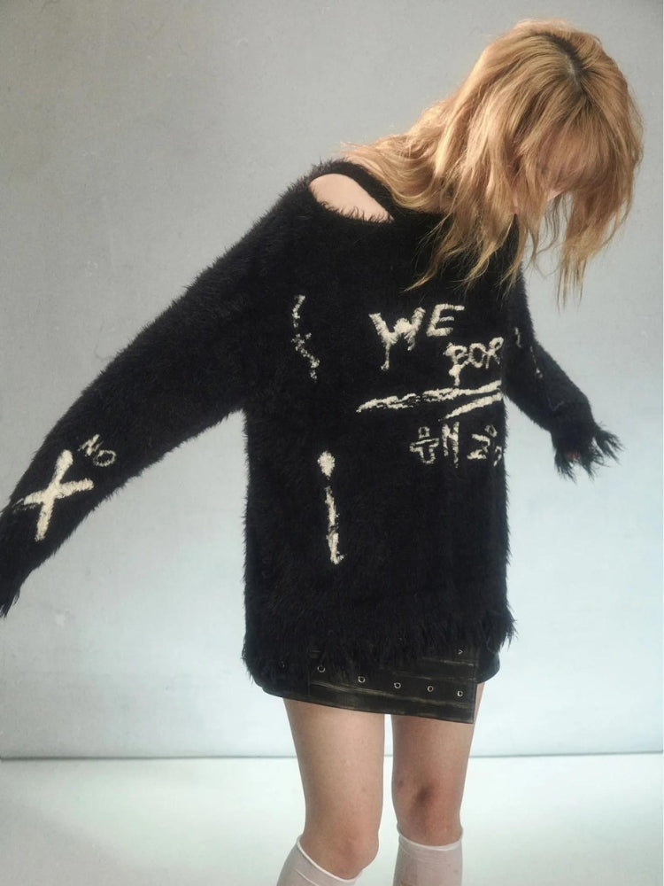 Stylish Work Outfits, Outfit Summer Ideas Grunge Fluffy Knitted Sweater