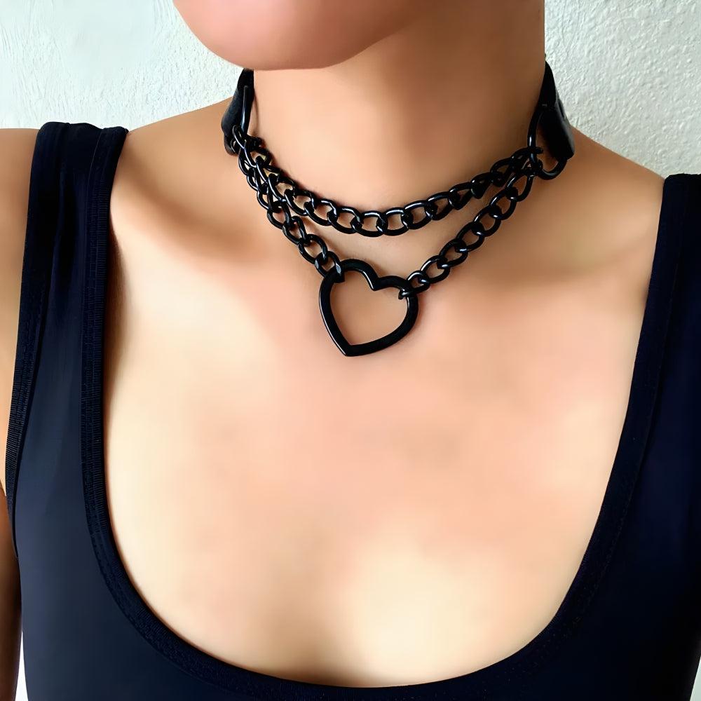 Stylish Work Outfits, Outfit Summer Ideas Grunge Heart Belted Choker Necklace