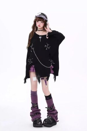 Stylish Work Outfits, Outfit Summer Ideas Grunge Kawaii Distressed Sweater