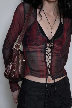 Stylish Work Outfits, Outfit Summer Ideas Grunge Lace Up Sheer Top
