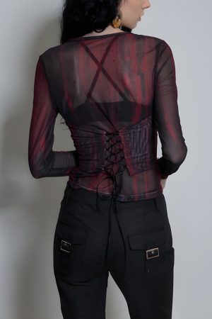 Stylish Work Outfits, Outfit Summer Ideas Grunge Lace Up Sheer Top