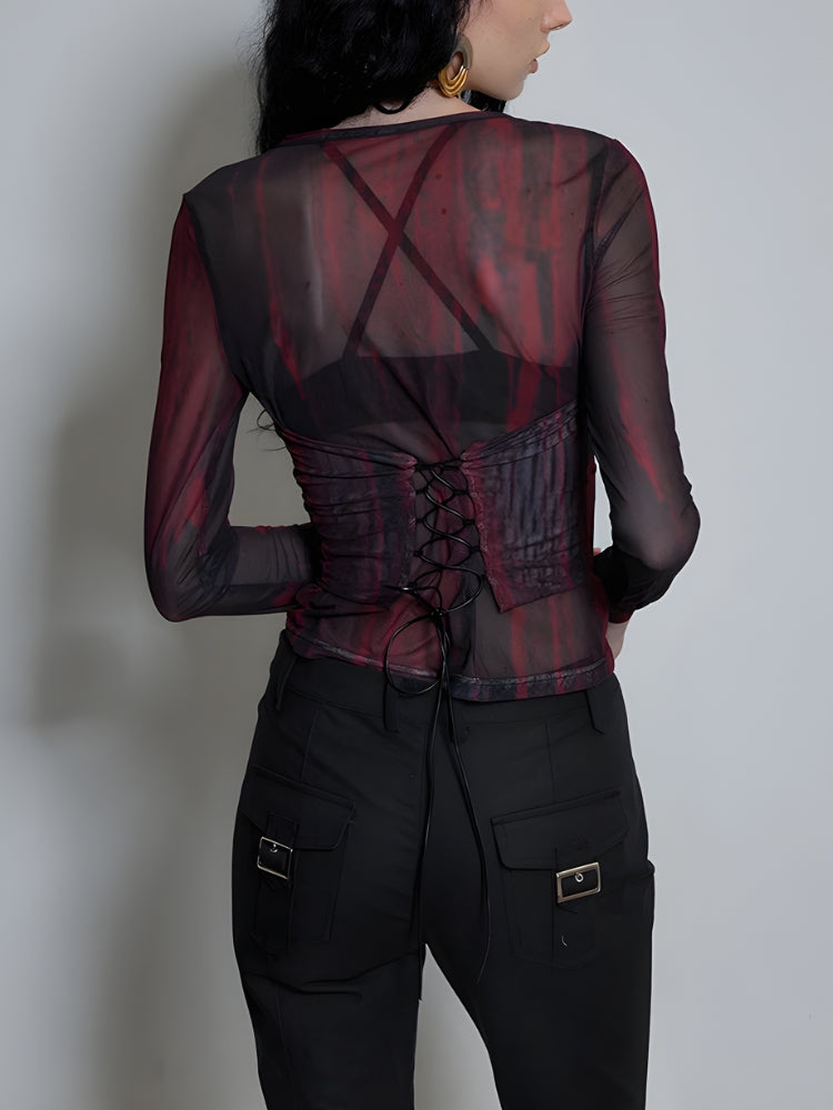 Stylish Work Outfits, Outfit Summer Ideas Grunge Lace Up Sheer Top Stylish Work Outfits, Outfit Summer Ideas Grunge Lace Up Sheer Top