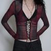 Stylish Work Outfits, Outfit Summer Ideas Grunge Lace Up Sheer Top