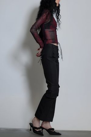 Stylish Work Outfits, Outfit Summer Ideas Grunge Lace Up Sheer Top