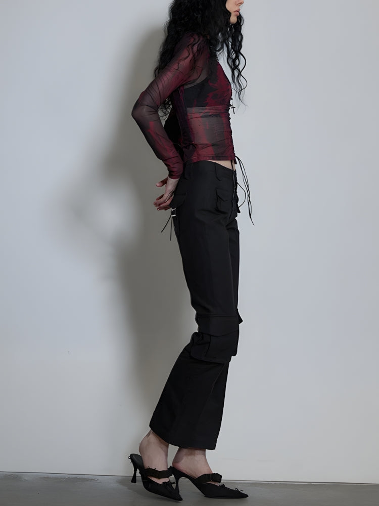 Stylish Work Outfits, Outfit Summer Ideas Grunge Lace Up Sheer Top Stylish Work Outfits, Outfit Summer Ideas Grunge Lace Up Sheer Top