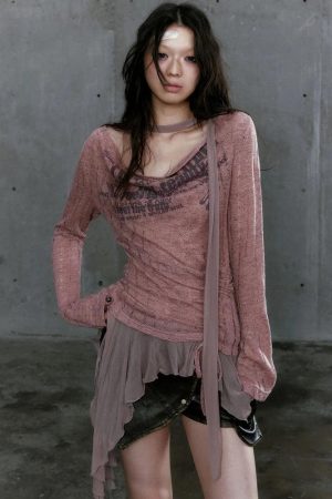 Stylish Work Outfits, Outfit Summer Ideas Grunge Neck Tie Ruffled Top