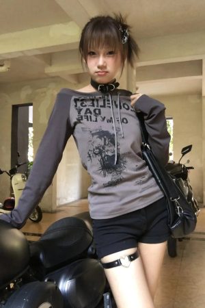 Stylish Work Outfits, Outfit Summer Ideas Grunge One Shoulder Drawstring Top