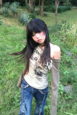 Stylish Work Outfits, Outfit Summer Ideas Grunge One Shoulder Drawstring Top