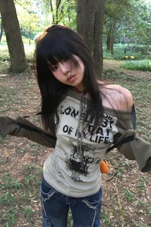 Stylish Work Outfits, Outfit Summer Ideas Grunge One Shoulder Drawstring Top