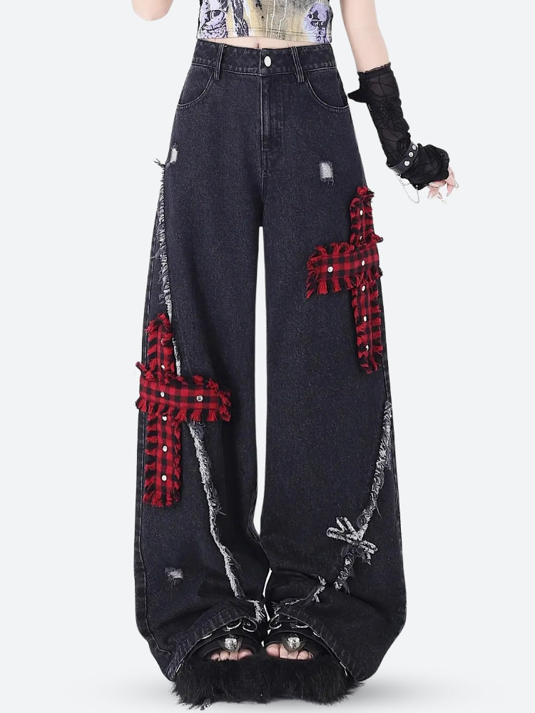 Stylish Work Outfits, Outfit Summer Ideas Grunge Plaid Cross Patch Jeans Stylish Work Outfits, Outfit Summer Ideas Grunge Plaid Cross Patch Jeans