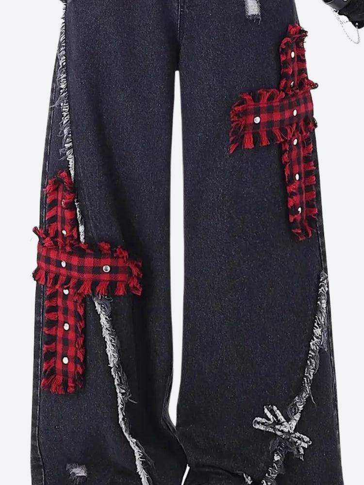 Stylish Work Outfits, Outfit Summer Ideas Grunge Plaid Cross Patch Jeans Stylish Work Outfits, Outfit Summer Ideas Grunge Plaid Cross Patch Jeans
