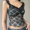 Stylish Work Outfits, Outfit Summer Ideas Grunge Plaid Lace Trim Top