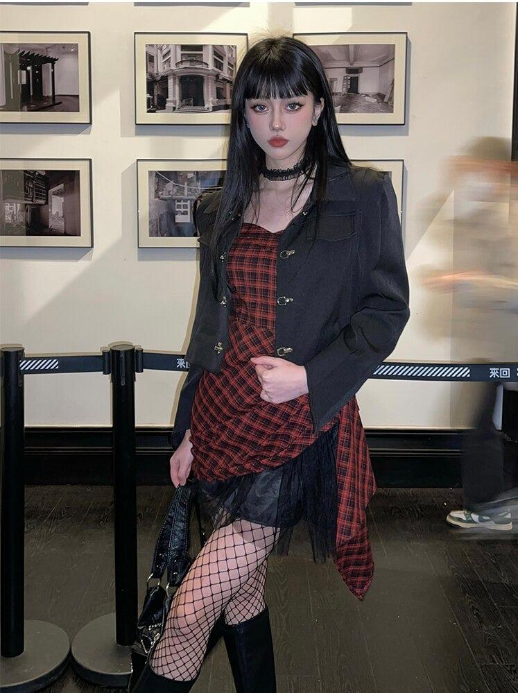 Stylish Work Outfits, Outfit Summer Ideas Grunge Plaid Mini Dress Stylish Work Outfits, Outfit Summer Ideas Grunge Plaid Mini Dress