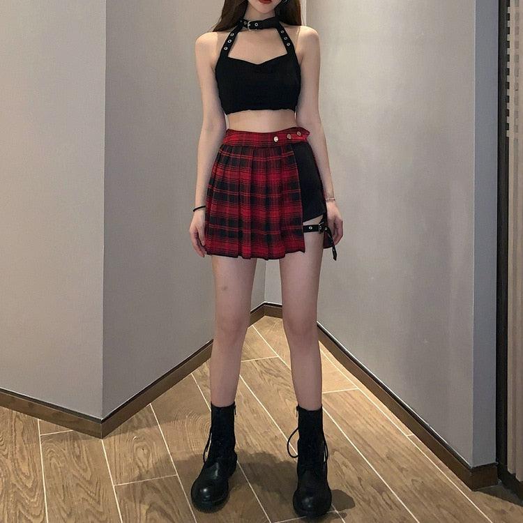 Stylish Work Outfits, Outfit Summer Ideas Grunge Plaid Mini Skort