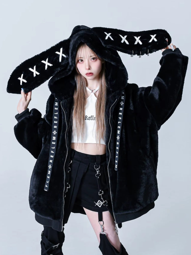 Stylish Work Outfits, Outfit Summer Ideas Grunge Rabbit Ear Plush Jacket