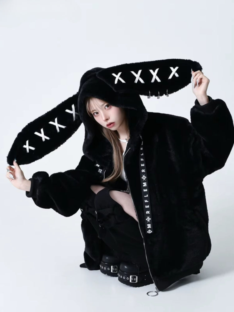 Stylish Work Outfits, Outfit Summer Ideas Grunge Rabbit Ear Plush Jacket