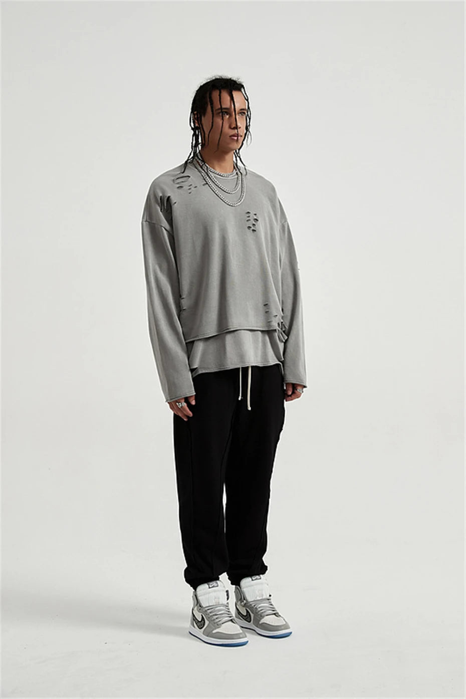 Stylish Work Outfits, Outfit Summer Ideas Grunge Ripped Layered Sweatshirt Stylish Work Outfits, Outfit Summer Ideas Grunge Ripped Layered Sweatshirt