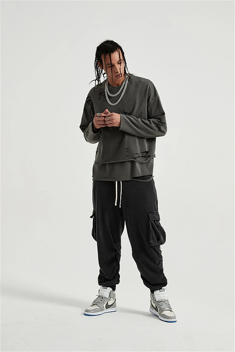 Stylish Work Outfits, Outfit Summer Ideas Grunge Ripped Layered Sweatshirt Stylish Work Outfits, Outfit Summer Ideas Grunge Ripped Layered Sweatshirt