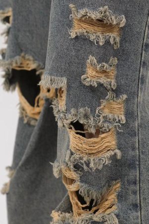 Stylish Work Outfits, Outfit Summer Ideas Grunge Ripped Straight Leg Jeans