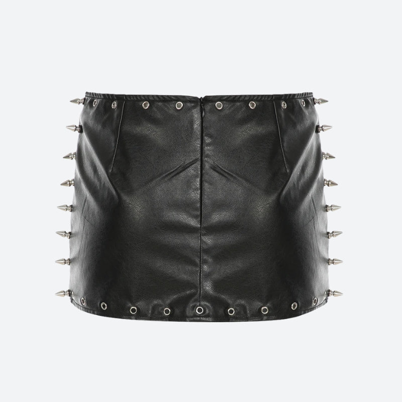 Stylish Work Outfits, Outfit Summer Ideas Grunge Spiked Faux Leather Mini Skirt