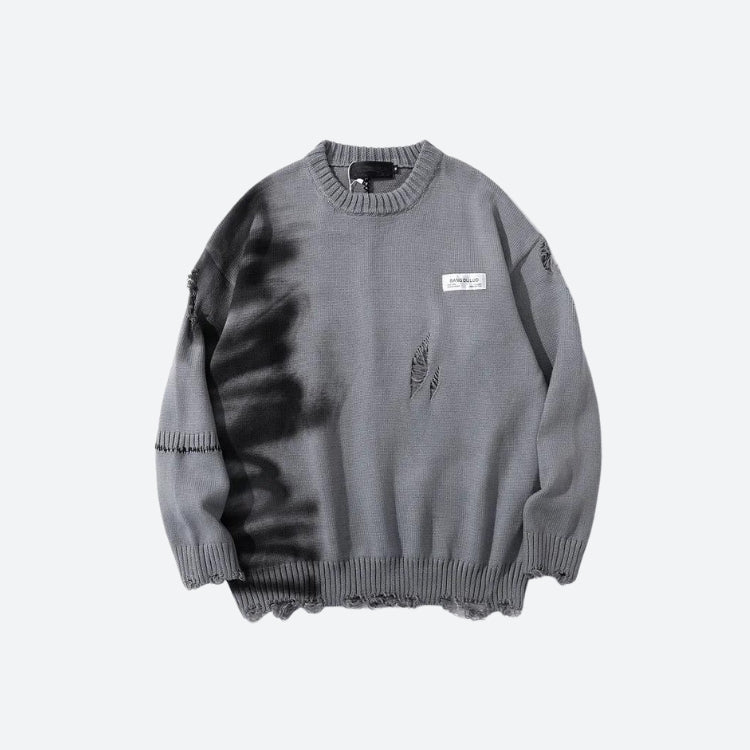 Stylish Work Outfits, Outfit Summer Ideas Grunge Spray Paint Distressed Knitted Sweater