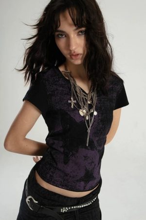 Stylish Work Outfits, Outfit Summer Ideas Grunge Star Printed Top