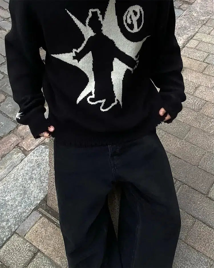 Stylish Work Outfits, Outfit Summer Ideas Grunge Starboy Distressed Knitted Sweater