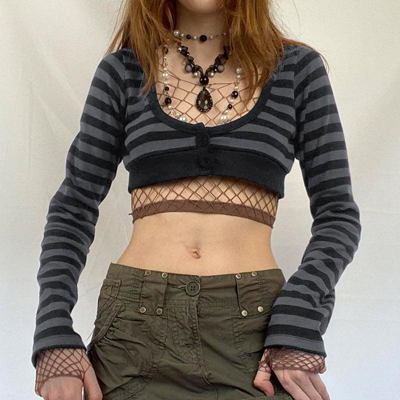Stylish Work Outfits, Outfit Summer Ideas Grunge Striped Button-Up Crop Top Stylish Work Outfits, Outfit Summer Ideas Grunge Striped Button-Up Crop Top