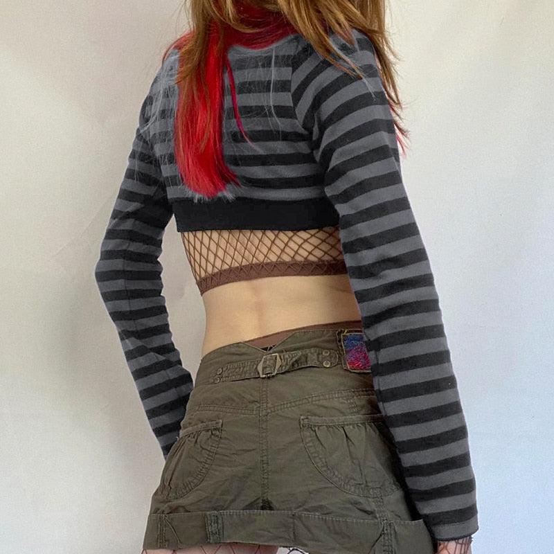 Stylish Work Outfits, Outfit Summer Ideas Grunge Striped Button-Up Crop Top