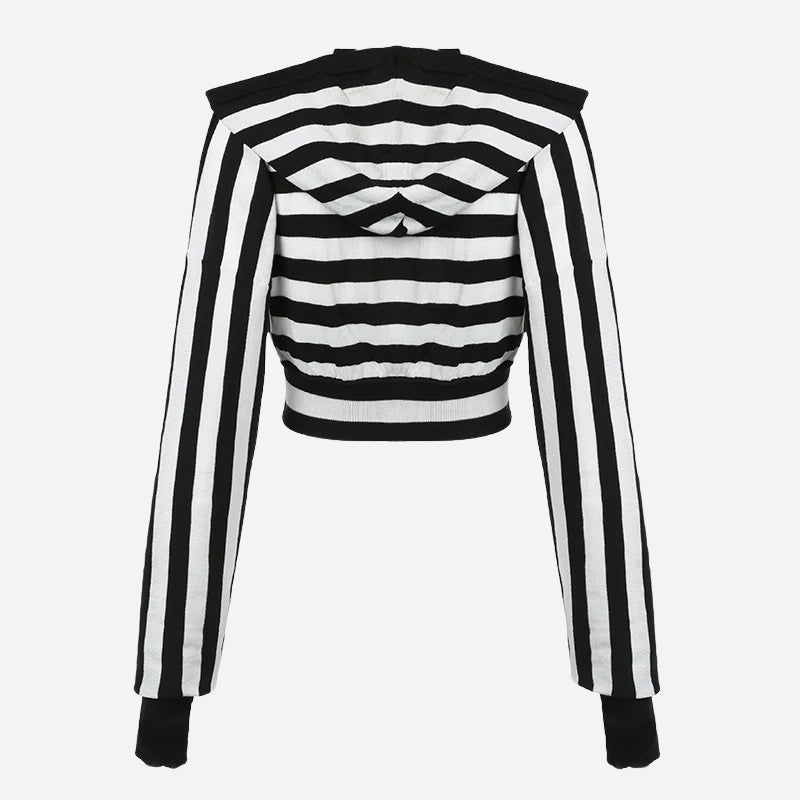 Stylish Work Outfits, Outfit Summer Ideas Grunge Striped Hooded Crop Top Stylish Work Outfits, Outfit Summer Ideas Grunge Striped Hooded Crop Top