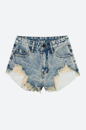 Stylish Work Outfits, Outfit Summer Ideas Grunge Tasseled Denim Shorts