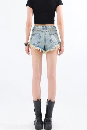 Stylish Work Outfits, Outfit Summer Ideas Grunge Tasseled Denim Shorts