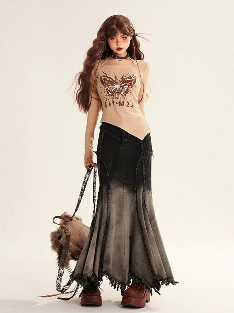 Stylish Work Outfits, Outfit Summer Ideas Grunge Tasseled Patch Maxi Skirt