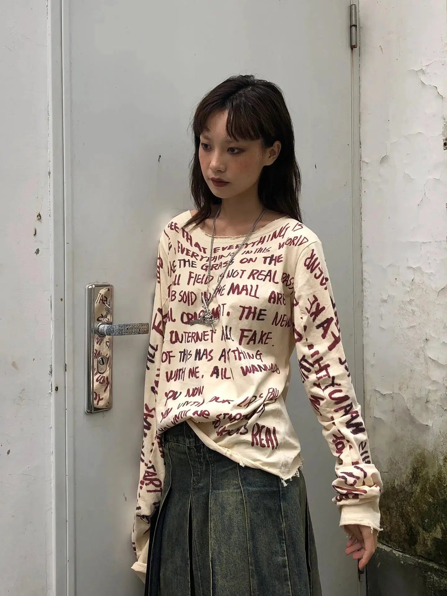Stylish Work Outfits, Outfit Summer Ideas Grunge Text Print Top Stylish Work Outfits, Outfit Summer Ideas Grunge Text Print Top
