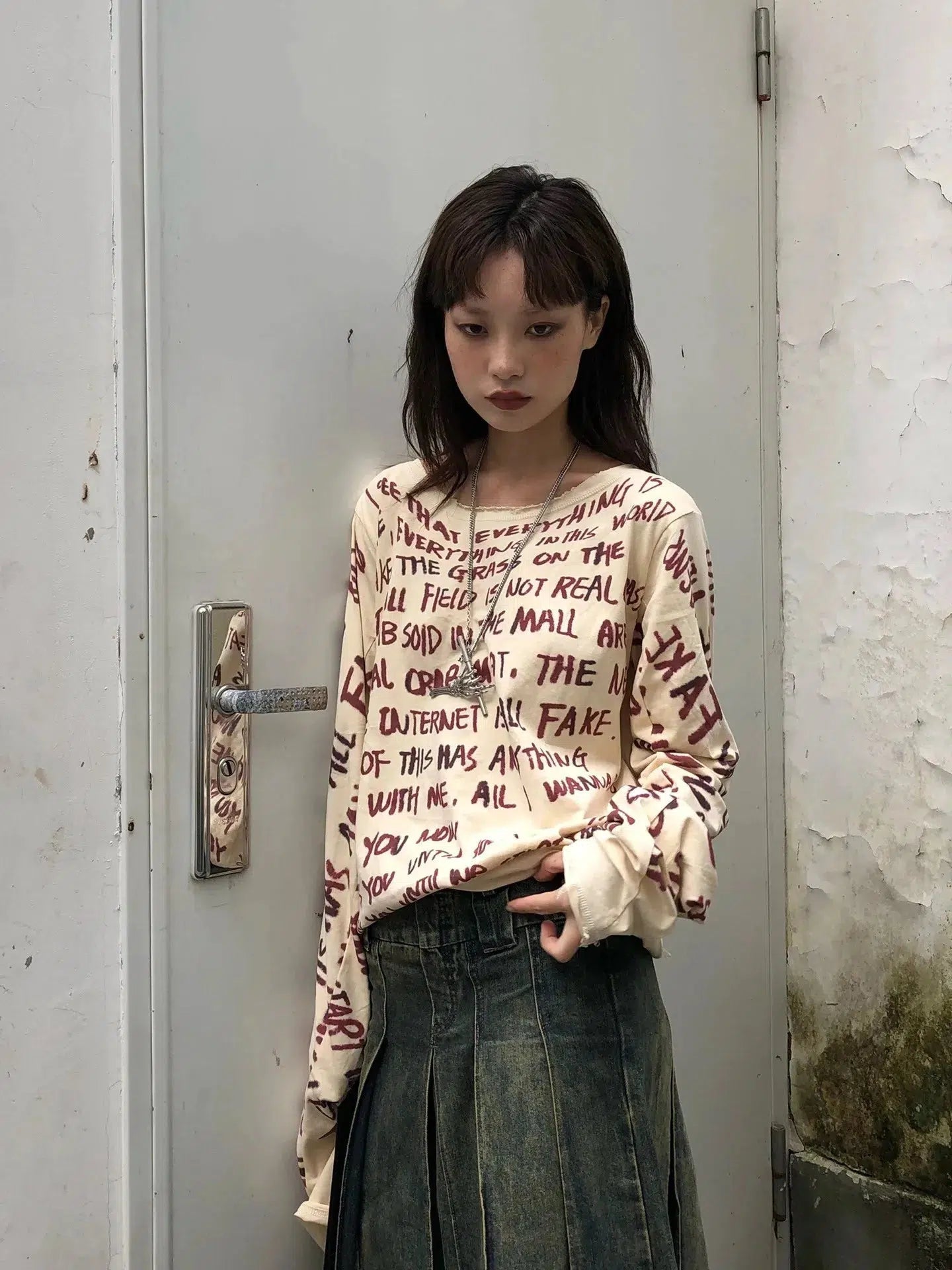 Stylish Work Outfits, Outfit Summer Ideas Grunge Text Print Top Stylish Work Outfits, Outfit Summer Ideas Grunge Text Print Top